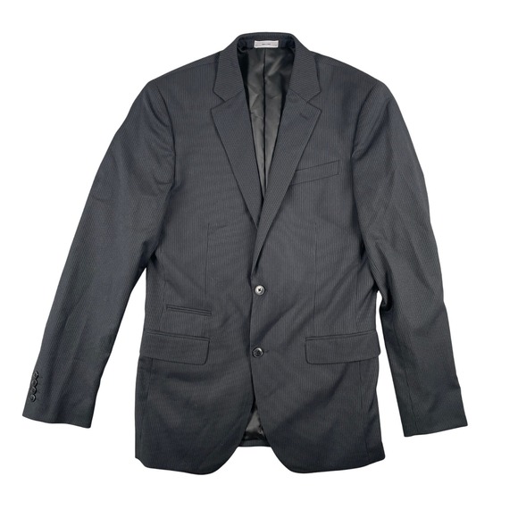 JF J Ferrar Blazer Mens 38L Gray Pinstripe Slim Fit 2 Button Suit Jacket Pockets - Picture 1 of 13